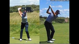 Justin Thomas golf swing  Long Iron faceon amp downtheline July 2017 [upl. by Ettenotna]